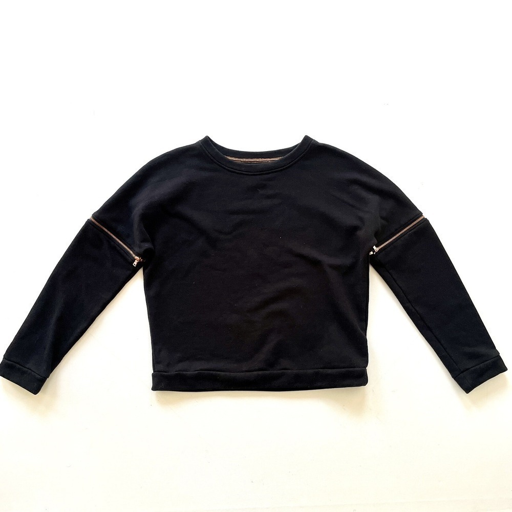 LIME & VINE Women's Small Black Zip Sleeve Rose Gold Cozy Streetwear Sweatshirt
